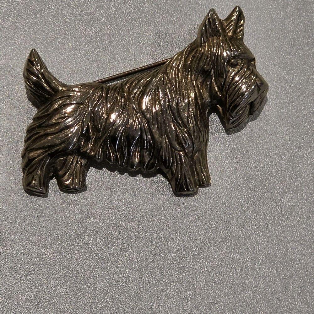 Mid Century Gold Tone Metal Dog Brooch Pin Detailed Shaggy Fur Figural - Picture 4 of 7